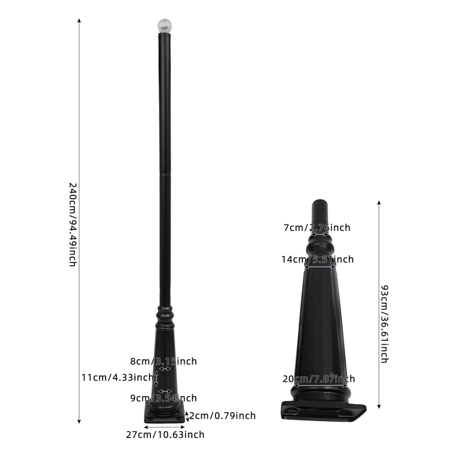 Bymaocar Außenleuchte Garten Laterne aus Metall in Schwarz, Höhe: 240 cm - Bild 3