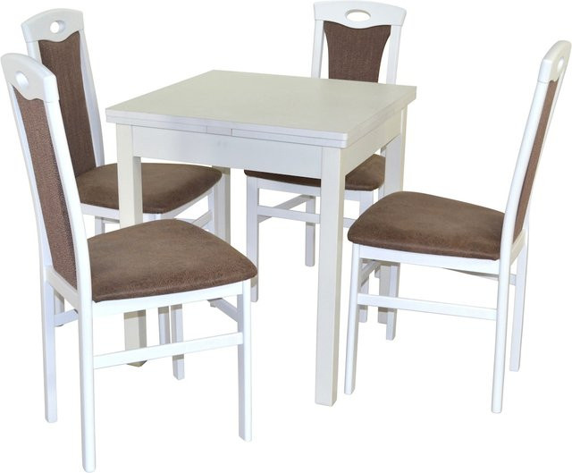 Leander Essgruppe 5-teilig aus Buche Massivholz in Weiß - Bild 1