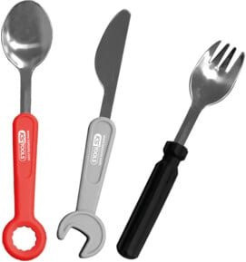 KS Tools Kinder-Besteck-Set, 3-teilig, Edelstahl und Silikon, Mehrfarbig - Bild 1
