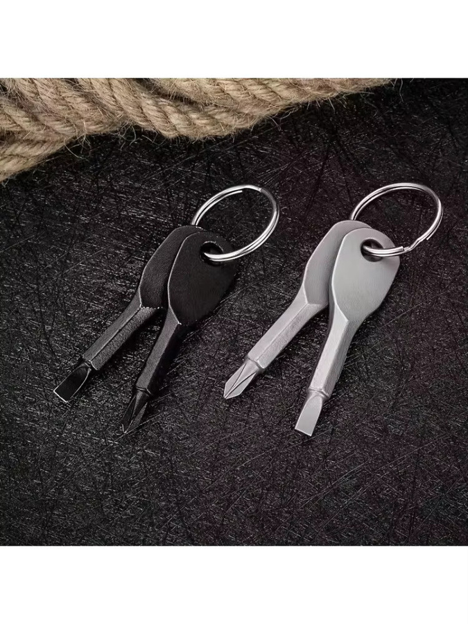 2 Stück LouCnloin Mini-Schlüsselanhänger-Schraubendreher Set mit Kreuz- und Schlitz-Bits für unterwegs - Bild 4