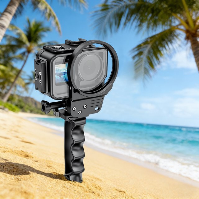 Seafrogs Wasserdichtes Aluminium Gehäuse für DJI Action 6 in Schwarz mit Filterrahmen und Griff - Bild 1