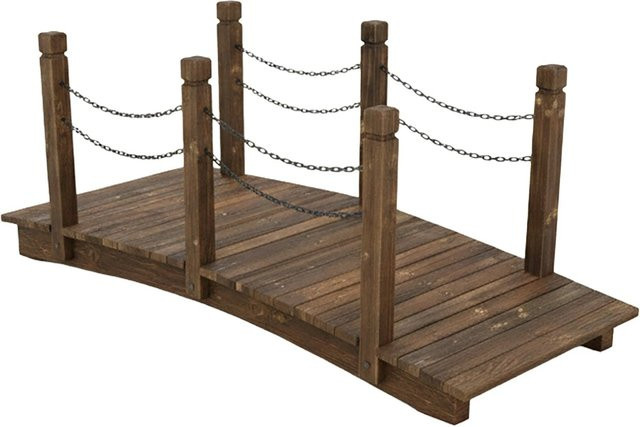 Relaxdays Gartenbrücke aus Tannenholz und Eisen in Braun, begehbar und wetterfest, B/H/T: 150 x 55 x 67 cm - Bild 1