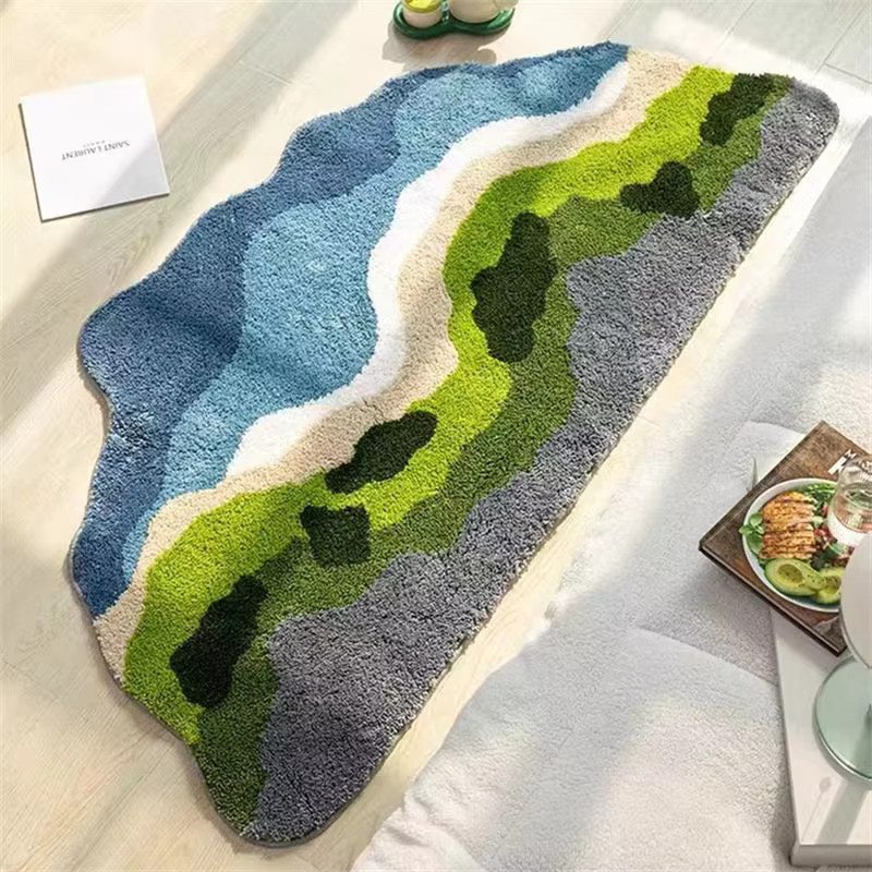 Nordic Green Moss Imitation Kaschmir Teppich in Grün, rutschfest und pflegeleicht, B/T: 90 x 60 cm - Bild 2