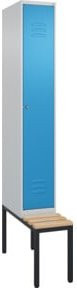 C+P Spind Classic PLUS Garderobenschrank mit Sitzbank, 1 Abteil, Zylinderschloss, 4 Garderobenhaken, mittige Trennwand, Farbe: Lichtgrau/Lichtblau/Schwarzgrau/Blau, B/T/H: 212,0 x 30,0 x 81,5 cm - Bild 1