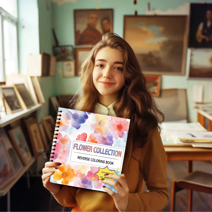 Aquarell-Blumen Umgekehrtes Malbuch mit 30 dicken Seiten à 100 g/m2, A5, Mehrfarbig - Bild 3