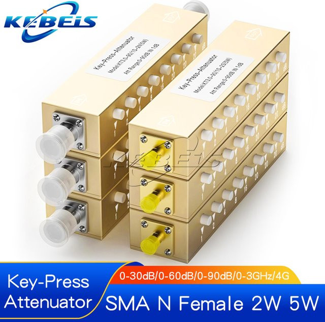 KEBEIS SMA N Typ RF Signal-Abschwächer mit Drucktaste, einstellbar von 0-90dB, 0-4GHz, Farbe: Gold - Bild 1