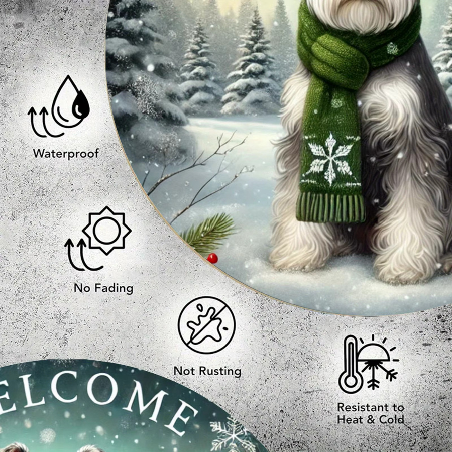 Potdemiel Merry Christmas Schnauzer Rundes Aluminium-Wandkunst Metallschild Mehrfarbig Durchmesser: 19,81 cm - Bild 4