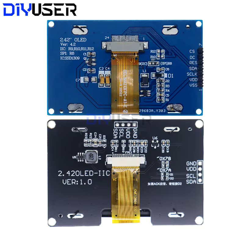 DIYUSER 2,4 Zoll OLED LCD Display Modul SSD1309 128x64 in Weiß mit I2C und SPI Schnittstelle - Bild 2