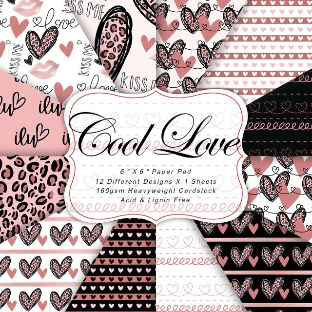 12 Stück Scrapbook-Papier mit Leoparden- und Herz-Motiven in Multicolour für Bastelprojekte und DIY-Kunst zum Valentinstag oder für Hochzeiten - Bild 1