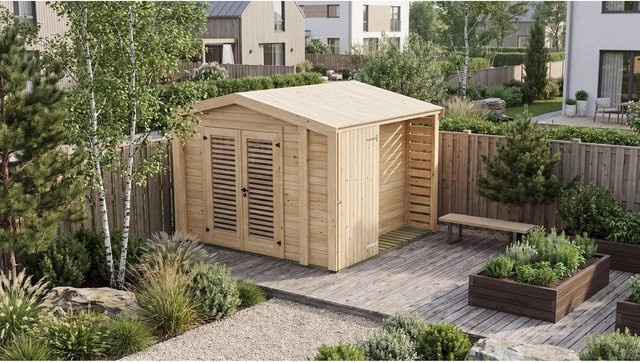 Weka Holz-Gartenhaus Killarney mit Satteldach in Natur Braun, B/T: 361 x 313 cm - Bild 1