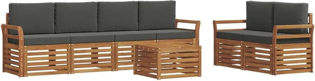 vidaXL 7-teilige Sofagarnitur aus Massivholz Akazie in Natur und Anthrazit mit Tisch und Kissen im modernen Latten-Design - Bild 1