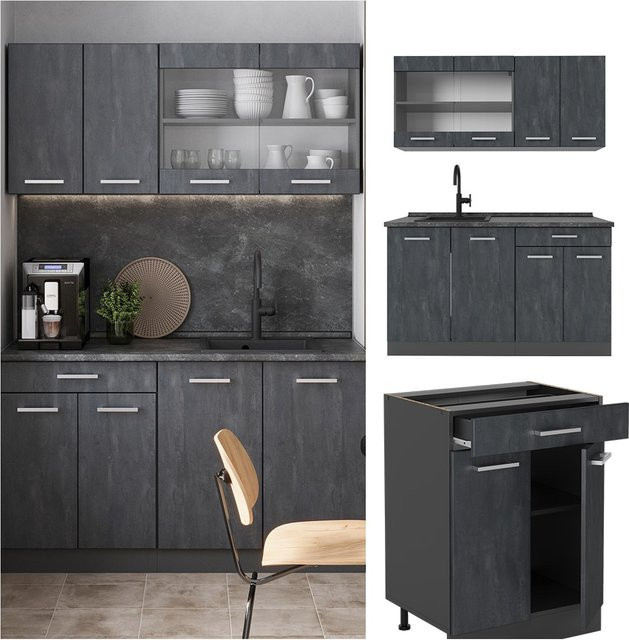 Vicco R-Line Singleküche in Schwarz und Anthrazit, Breite: 140 cm - Bild 1