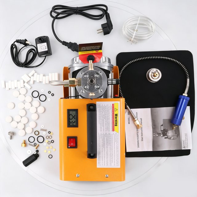 Podofo Hochdruck-Luftkompressor 180W PCP 4500Psi Elektrische Aufblaspumpe mit bürstenlosem Motor und Kühlventilator in Orange - Bild 1