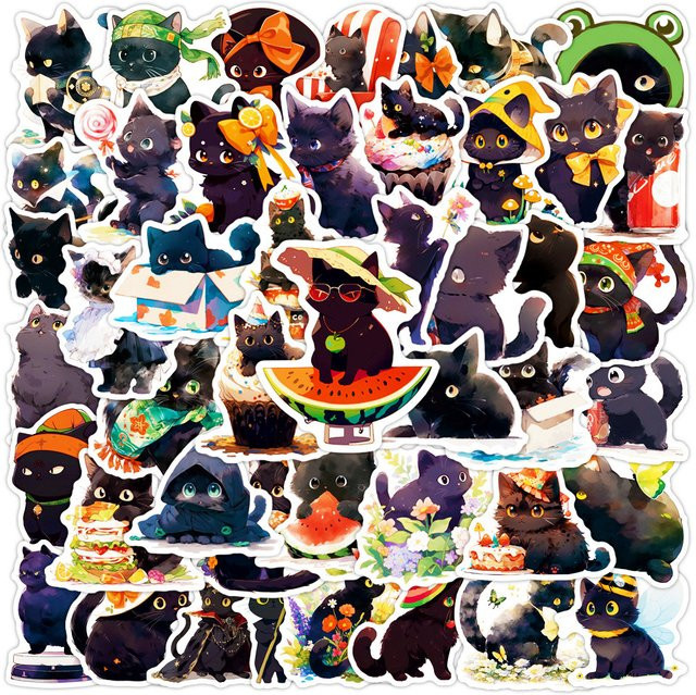 Rspctou Tier-Aufkleber Schwarze Katze, Cartoon-Aufkleber, 10 Stück - Bild 1