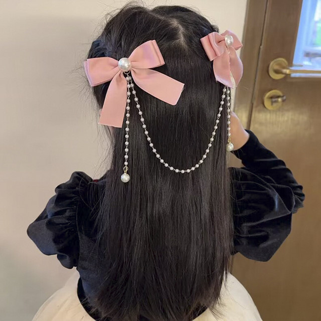 LEVAO Haarspange mit Schleife, Quaste und Perlenkette, Rosa, Kinder - Bild 1
