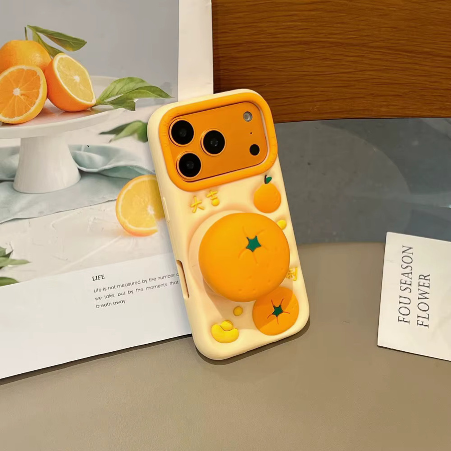 Stoßfeste Silikon-Handyhülle mit 3D Ständerhalter für iPhone 17 16 15 14 13 Pro Max Plus in Orange - Bild 3