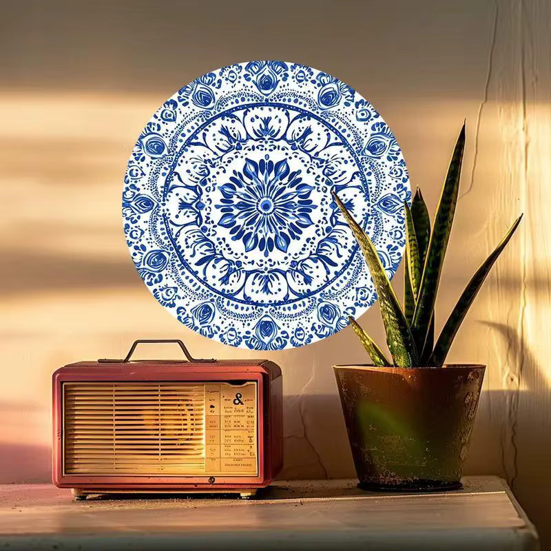 CIFBUY Keramik-Wandtafel im Retro-Stil mit Mandala- und Blumenmuster, Blau, Breite: 20,32 cm, Höhe: 20,32 cm - Bild 2