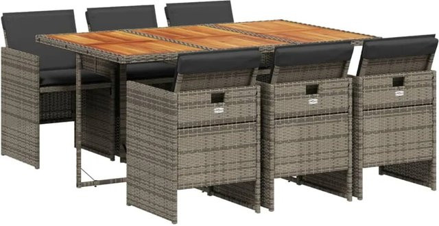 vidaXL 7-teilige Garten-Essgruppe aus Poly-Rattan und Akazienholz in Grau und Braun mit Kissen - Bild 1
