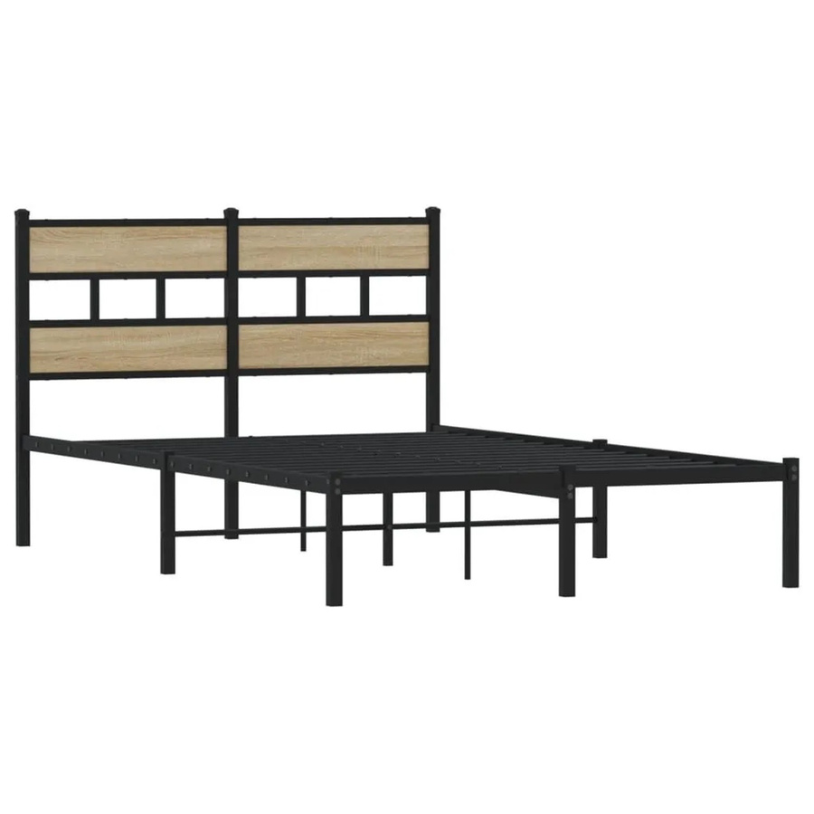 vidaXL Metallbett in Sonoma-Eiche und Schwarz ohne Matratze, B/T/H: 120 x 200 cm - Bild 2
