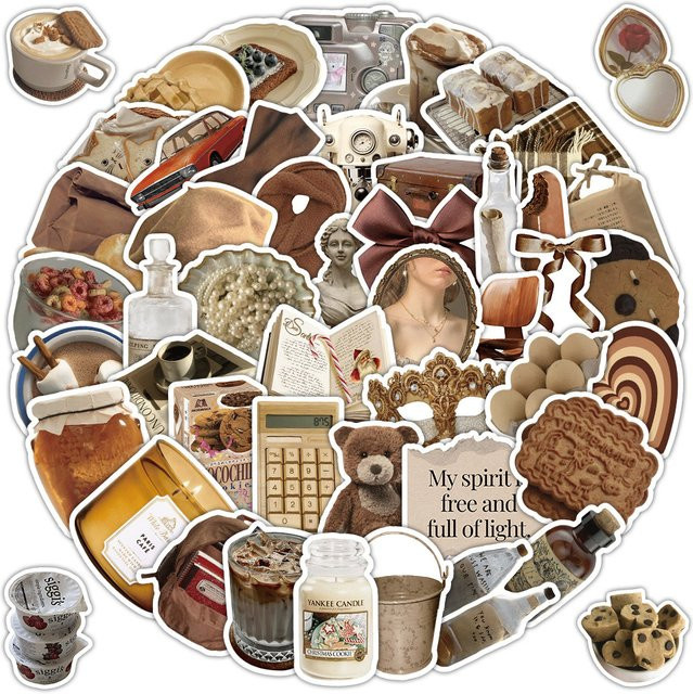 54 Stück braune INS-Ästhetik-Aufkleber aus Papier für Schreibwaren und Geschenkverpackungen von Golden Memory Stickers Store - Bild 1
