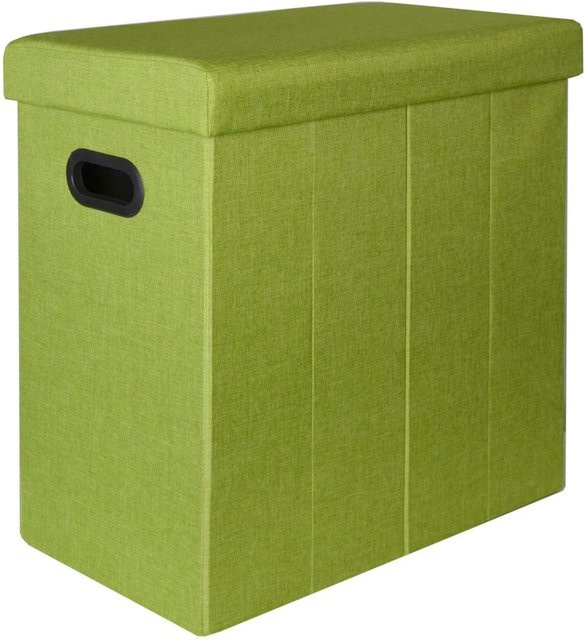 DuneDesign Faltbarer Wäschekorb mit Deckel und Griffen in Grün, 70 Liter, Leinen-Optik - Bild 1