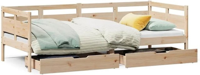 vidaXL Tagesbett aus massivem Kiefernholz mit Schubladen in Braun und Beige, B/T/H: 90 x 190 x 66 cm - Bild 1