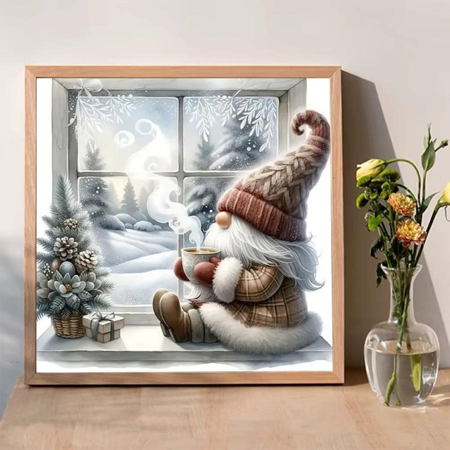 Momoart Diamantstickerei Set mit Winter-Gnom-Porträt, Rundes Mosaik DIY Set für die Dekoration, Mehrfarbig, B/T/H: 20 x 20 x 20 cm - Bild 3