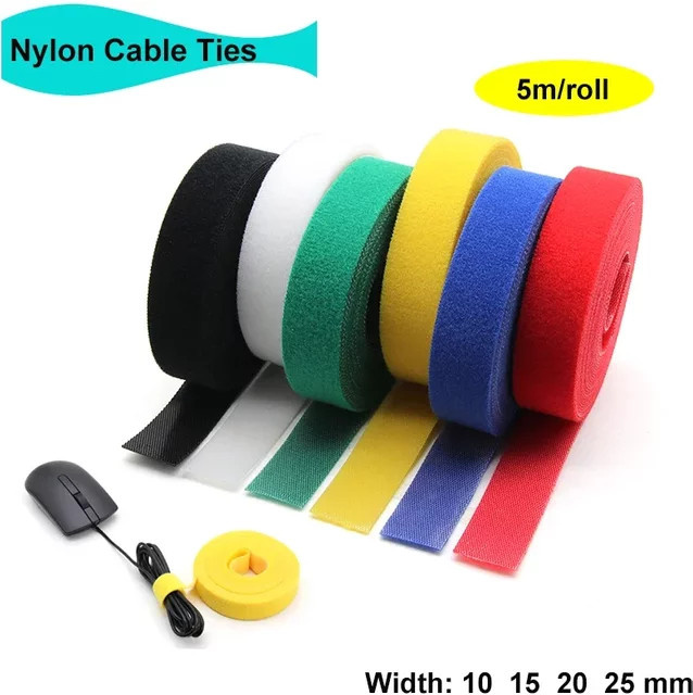 Wiederverwendbare Nylon-Kabelbinder in Grün und Multicolour, selbstklebende Schlaufenbinder für dein Kabelmanagement, 5 m pro Rolle - Bild 1