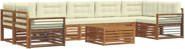 vidaXL Outdoor-Sofagarnitur 8-teilig aus Massivholz Akazie in Natur mit Cremefarbenen Polstern und Kissen - Bild 1