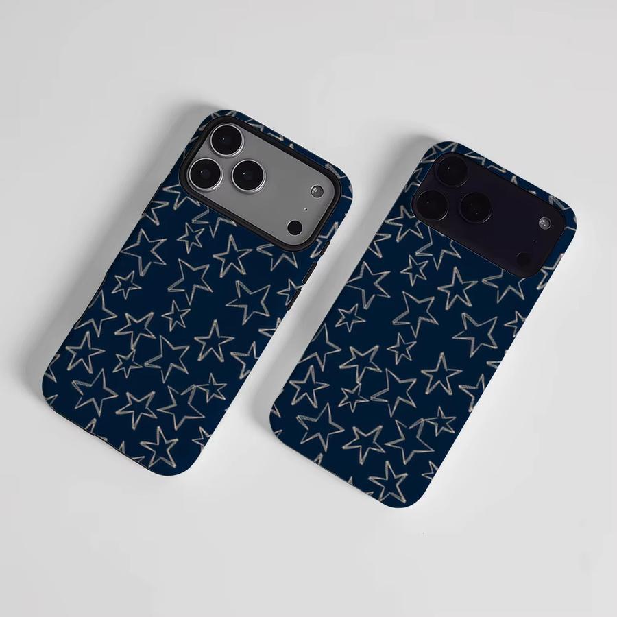 CaseLumi Matte Bumper MagSafe Hülle für iPhone 17 16 15 14 13 Pro Max, stoßfeste PC-Schutzhülle mit Goldlinien-Stern-Design in Marineblau - Bild 2