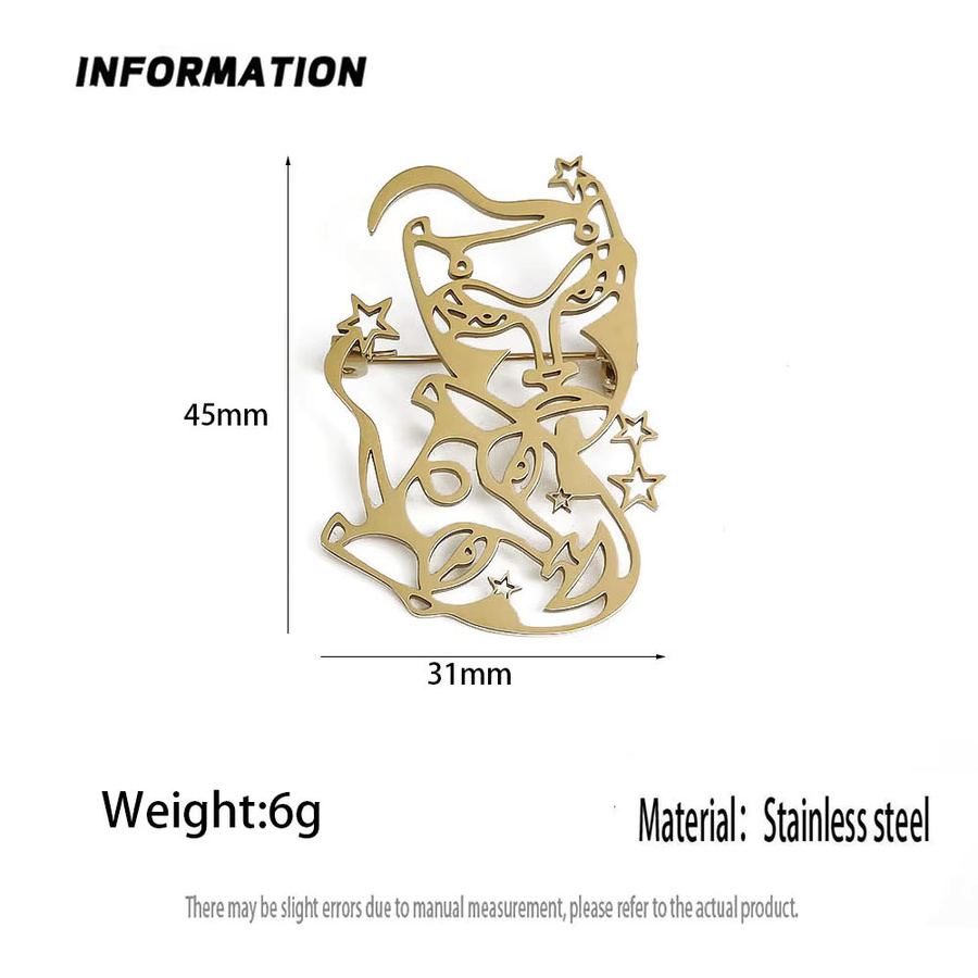 KATARIAN Brosche, Abstrakte Gesichtsbrosche, Goldton, 316L Edelstahl - Bild 1