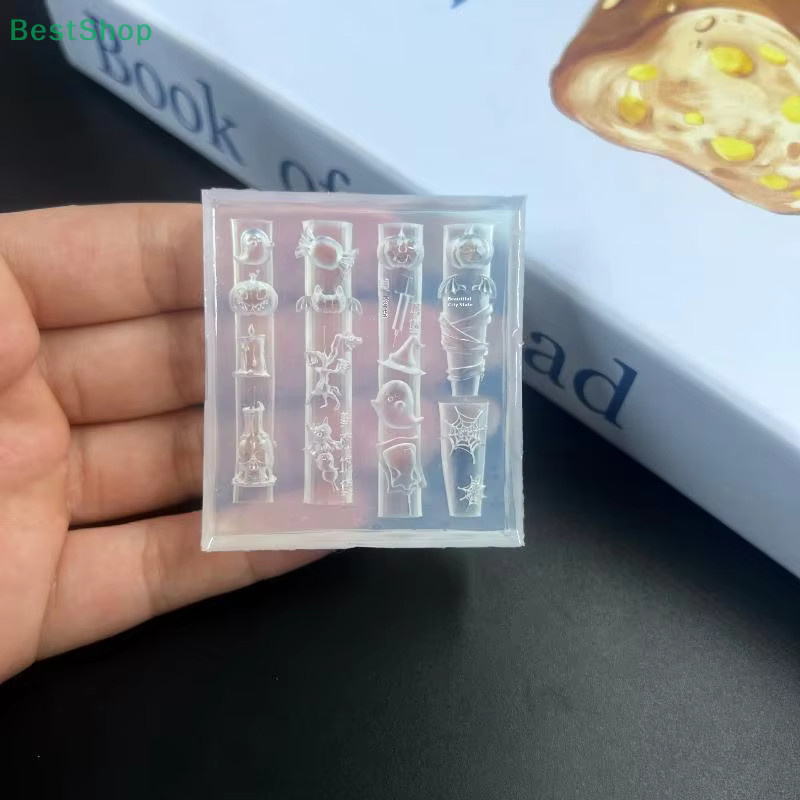 HNKMP Nagelform 3D Silikon Halloween Kürbis Spinne Relief, Transparent - Bild 3