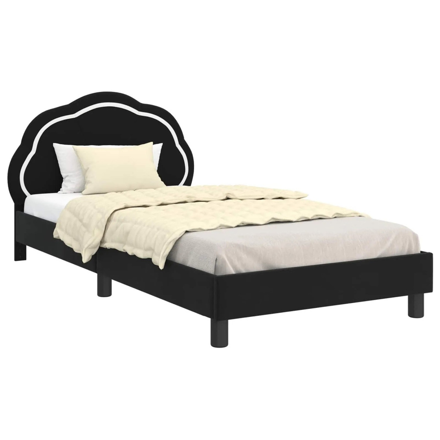 vidaXL Kinderbettgestell mit Kopfteil und Seitenfächern in Schwarz, Samt, B/T/H: 90 x 200 x 104,5 cm - Bild 2