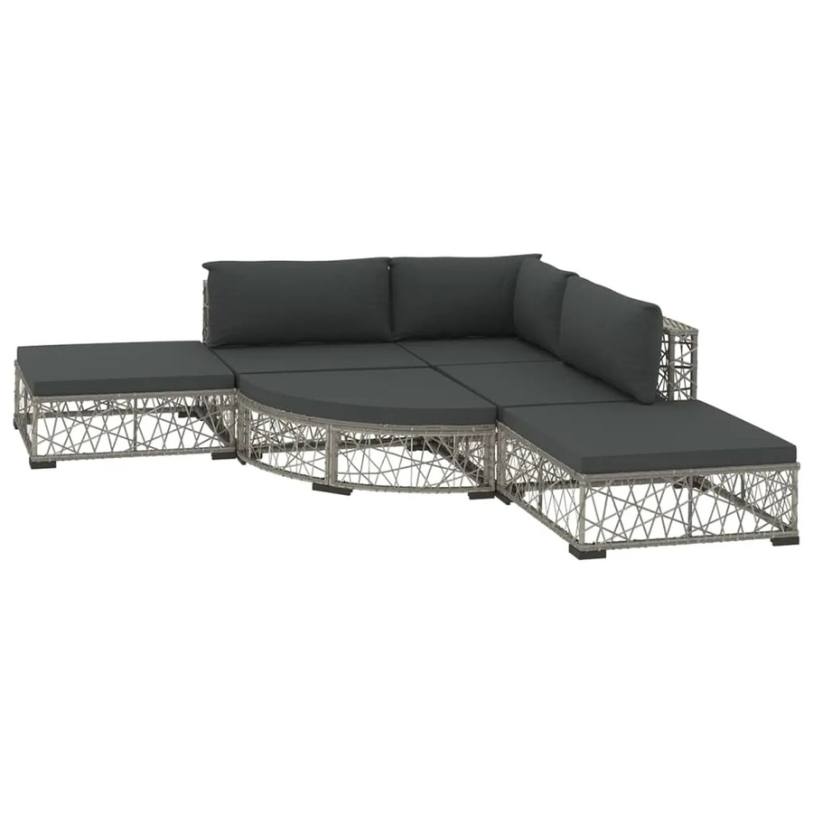 vidaXL 6-tlg Garten-Lounge-Set aus Poly Rattan in Grau mit Kissen und Ottoman im modernen L-Shape Design - Bild 2