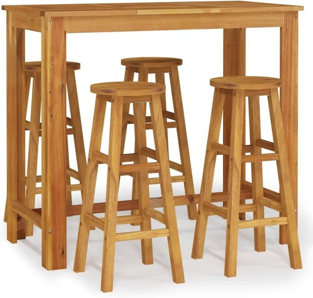 vidaXL 5-tlg Garten-Essgruppe Modell 47 aus geöltem Akazien-Massivholz in Braun, B/T/H: 120 x 60 x 75 cm (Tisch) und 45 x 45 x 45 cm (Stuhl) - Bild 1