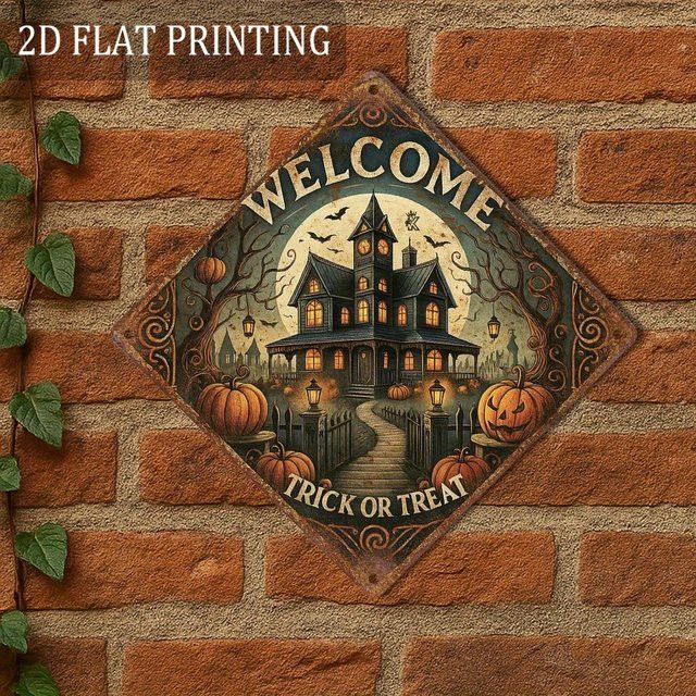 HELLOYOUNG Vintage Halloween Schild Trick or Treat aus Aluminium, Höhe: 20,3 cm, Breite: 20,3 cm - Bild 1