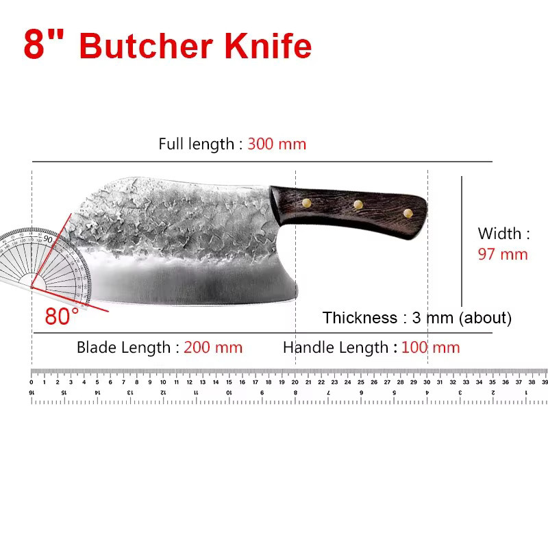 GuanQi Profi Fleischbeil aus geschmiedetem Edelstahl mit Holzgriff in Silber, Breite: 20,32 cm - Bild 6