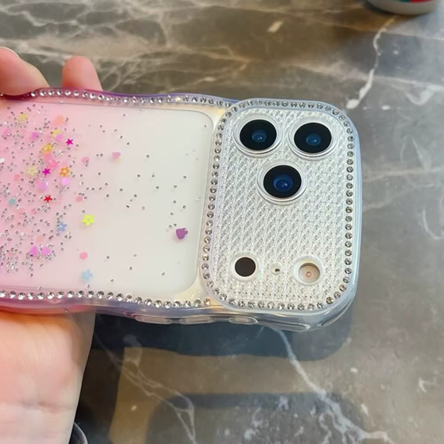 AKABEILA Glitzer Handyhülle mit Pailletten und Strass für iPhone 17 Pro Max 16 15 14 13 Pro Max Air inklusive Linsenschutzfolie in Transparent und Schwarz - Bild 2