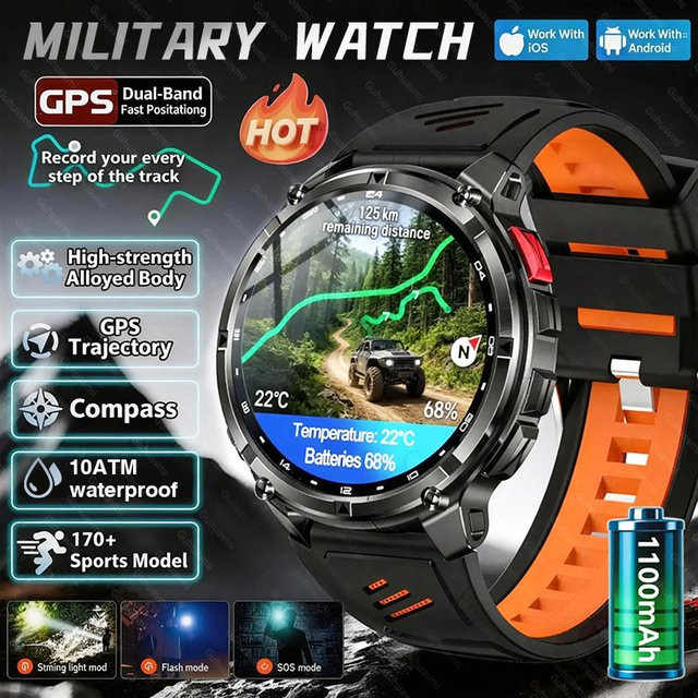 GUHUAVMI Smartwatch, Aluminium, Silikon, Grau, 10 ATM, GPS - Bild 1