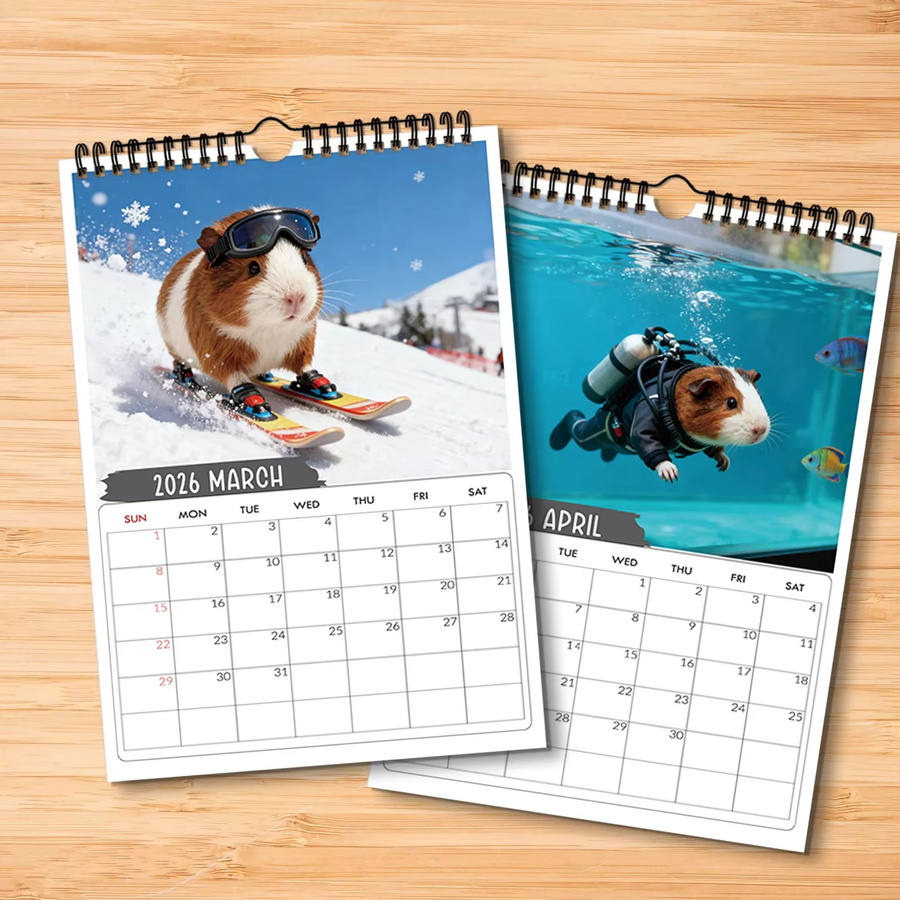Festlicher Wandkalender mit Meerschweinchen-Motiv in Mehrfarbig, monatlich gestaltet - Bild 4