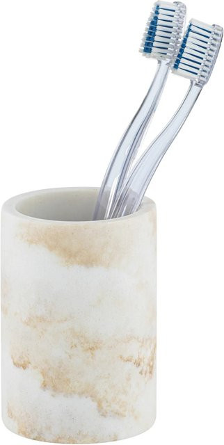 Wenko Zahnputzbecher Odos aus Polyresin in Weiß und Gold, B/T/H: 8 x 10 x 8 cm - Bild 1