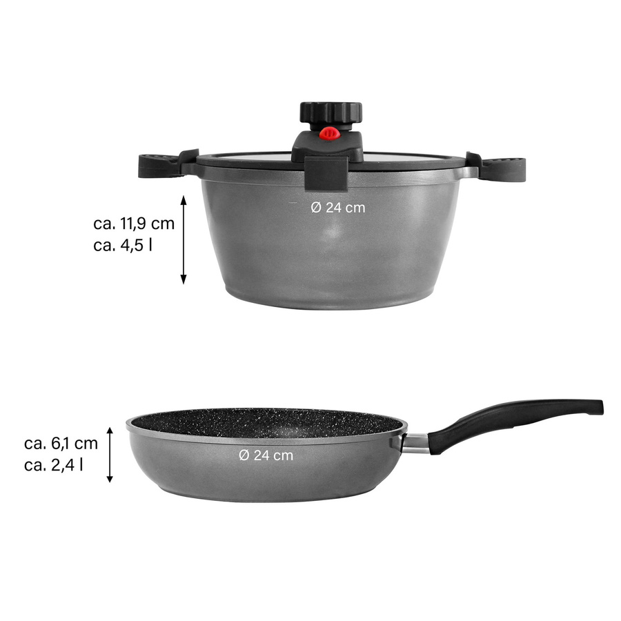 STONELINE Aluguss Dampf- und Energiespar-Set aus Aluminium, 3-teilig, Induktion geeignet, mit Non-Stick-Beschichtung - Bild 3