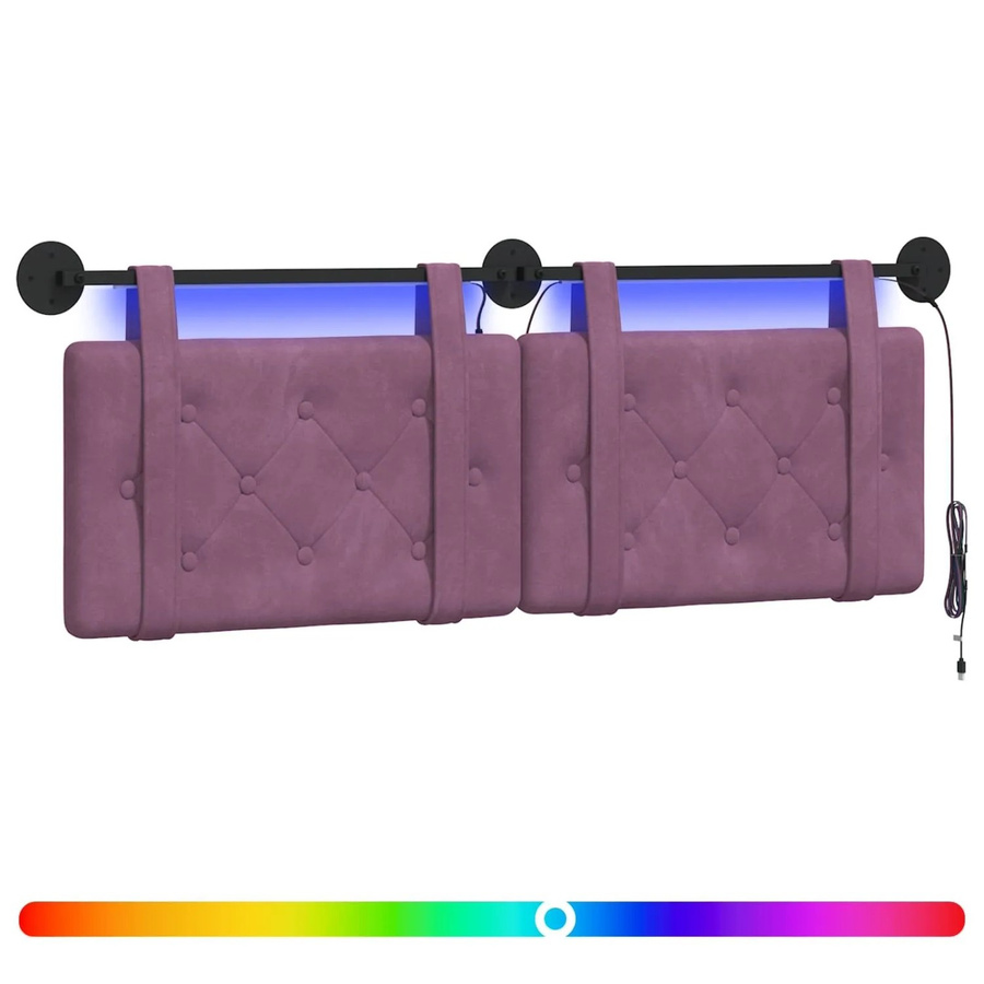 vidaXL Hängendes Kopfteil aus Samt mit integrierter LED-Beleuchtung in Lila, B: 150 cm, H: 55 cm, T: 7 cm - Bild 2