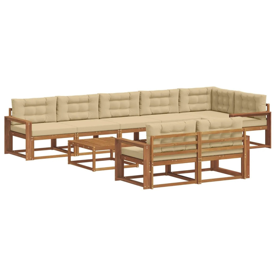 vidaXL Outdoor-Sofagarnitur aus Akazienholz in L-Form mit 9-teiligem Set und Kissen in Beige und Natur - Bild 2