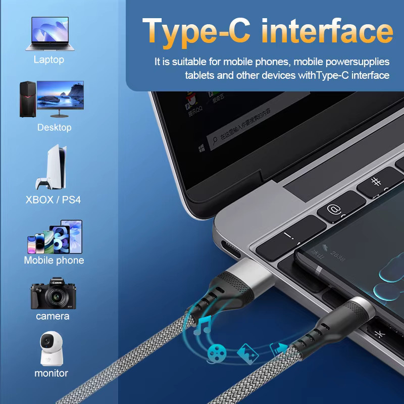 USB Typ-C Verlängerungskabel 6A Schnellladekabel aus nylon-geflochtenem Material in Schwarz für Handys, Tablets und Kameras - Bild 3