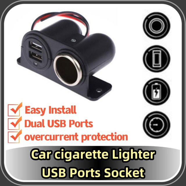 Multi-Stecker Ladegerät mit Dual-USB-Anschlüssen und Steckdose für Auto-Camper in Schwarz, DC 5 V, 3,1 A - Bild 1