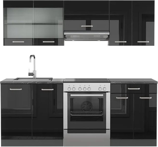 Vicco Küchenzeile R-Line Solid in Anthrazit und Schwarz, moderne Küchenmöbel mit Hochglanz-Finish, Breite: 200 cm - Bild 2