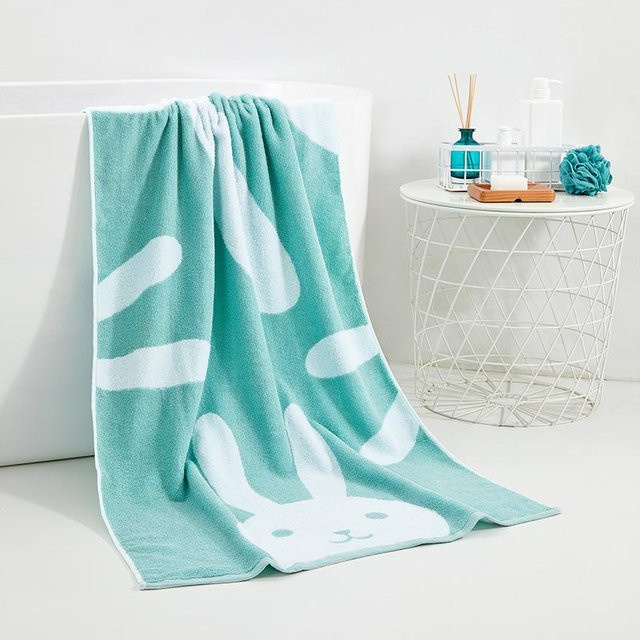 WTEMPO Badetuch aus Baumwolle und Mikrofaser mit Kaninchen-Motiv, Grün, B: 70 cm, L: 140 cm - Bild 1