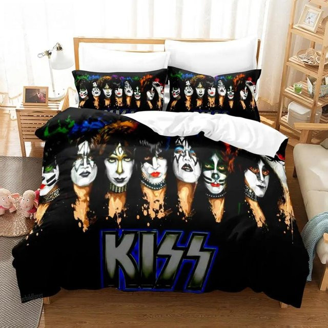 Kiss Band Bettwäscheset aus Mikrofaser in Schwarz mit Bettbezug und Kopfkissenbezug, B/H: 133 x 70 cm - Bild 1