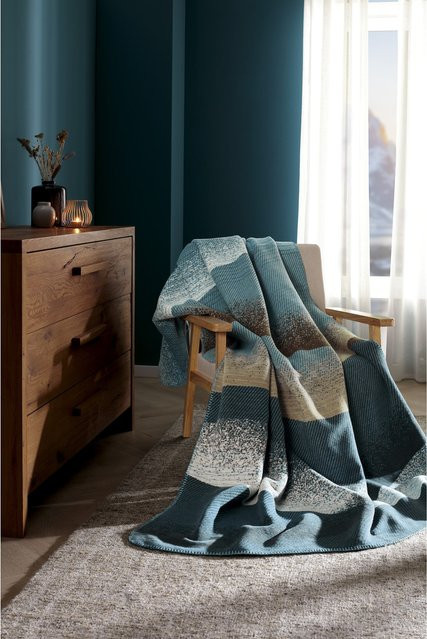 Biederlack Wohndecke Trend Blau mit geometrischem Muster, Winterdecke für Erwachsene, B/B: 200 x 150 cm - Bild 1